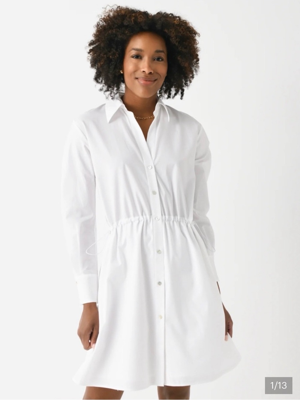 NWOT- Vince Optic White Cotton Poplin Drawcord Shirt Dress- Retail $495